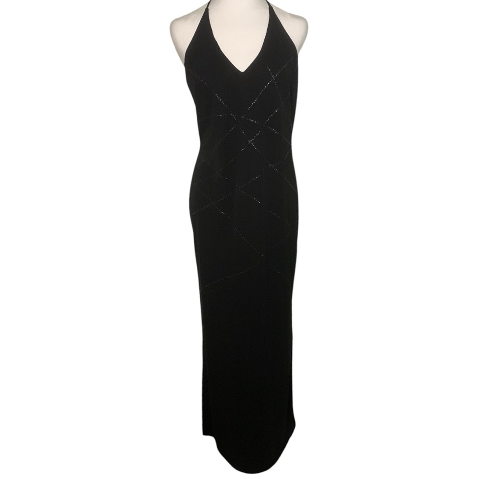 Vintage Black Y2K 90s Whimsigoth Fairy Vamp Prom Halter Open Back Maxi Dress